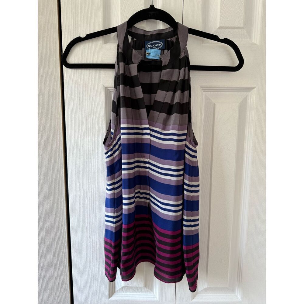 Scoop NYC XS Silk Stripe Blouse Top - Picture 2 of 4